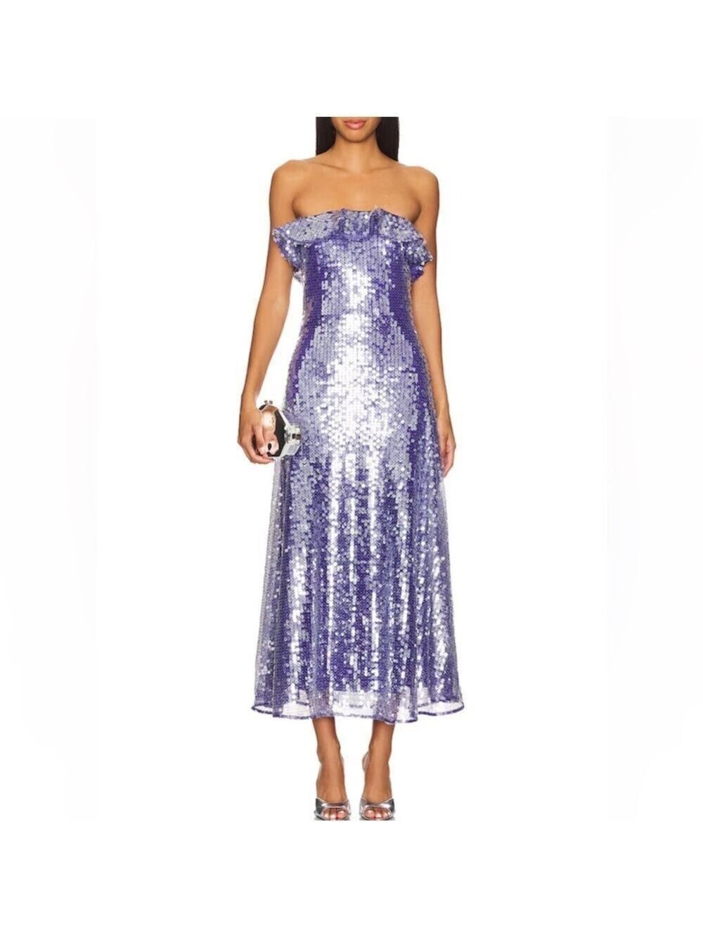AMUR Braelynn Mesh Sequin Midi Dress in Neptune Sizes 2,4,6 NWT